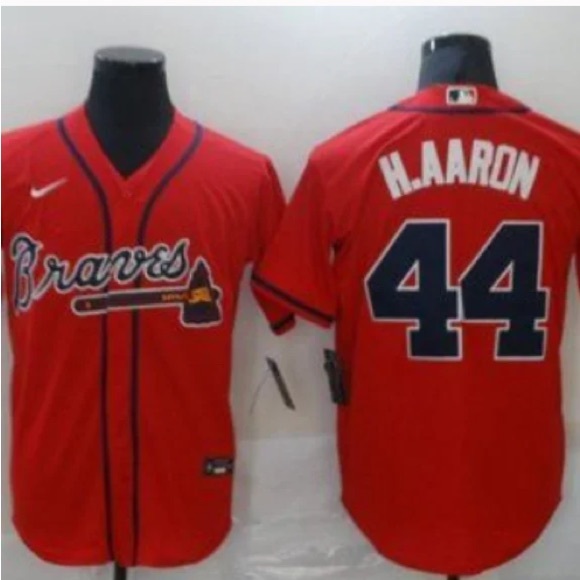 Atlanta Braves Red Jersey #44 Hank Aaron Mens